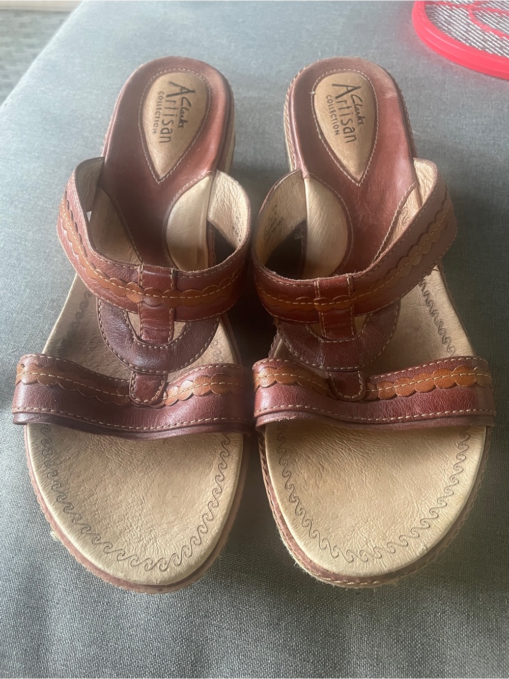 Clarks Brown Leather Slide Sandals